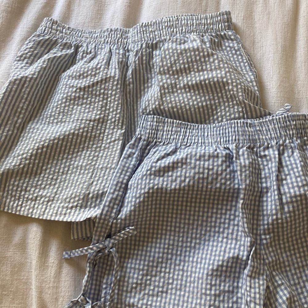 Light Blue and White Gingham / stripe Lounge Shorts Set